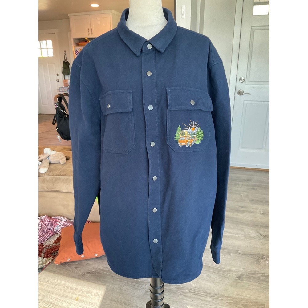 Alaskan Hardgear Duluth‎ Trading Co Mens XL Navy Cotton Snap Shirt Jacket Camper